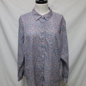 J. Jill floral twill button down shirt top blouse Cotton Size Sz X-Large XL